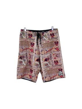Kanvas By Katin Surf Shorts Mens 34 Multi Comics AOP Pockets Summer Beach Edgy